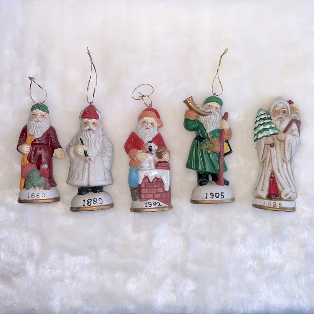 5pc Vintage Ceramic Santa Ornaments Figure Classic Christmas Collectible